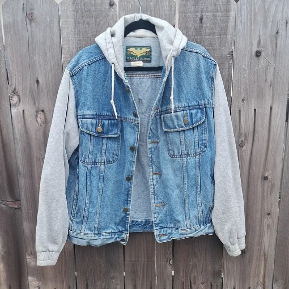 Rare VTG Looney Tunes Bugs Bunny Daffy Taz 1993 Hoodie Denim Jean Jacket 90s L - Picture 1 of 9